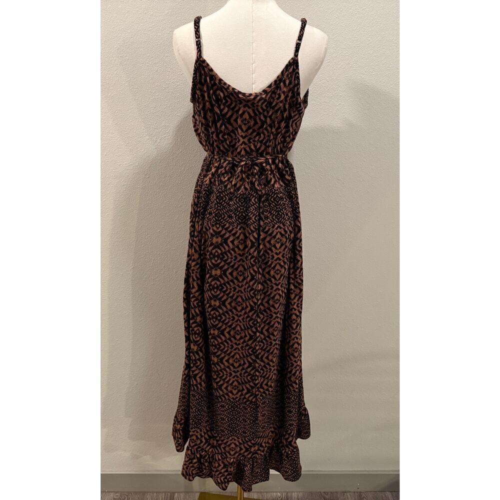 LYS Geometric Print Midi Dress Brown Black High-Low Hem 2X Boho Resort Resort - Picture 2 of 6